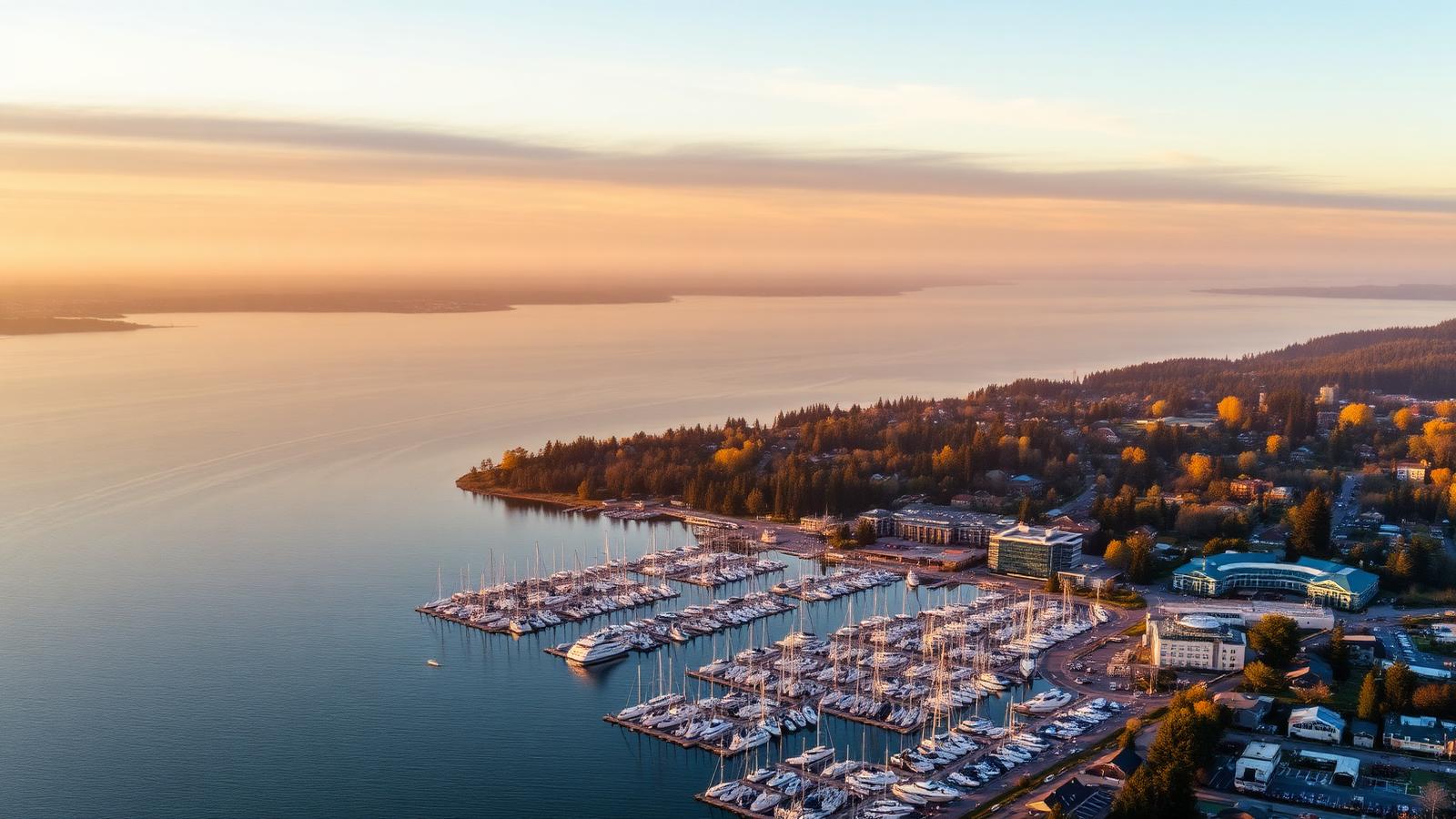 Everett, Washington waterfront at golden hour